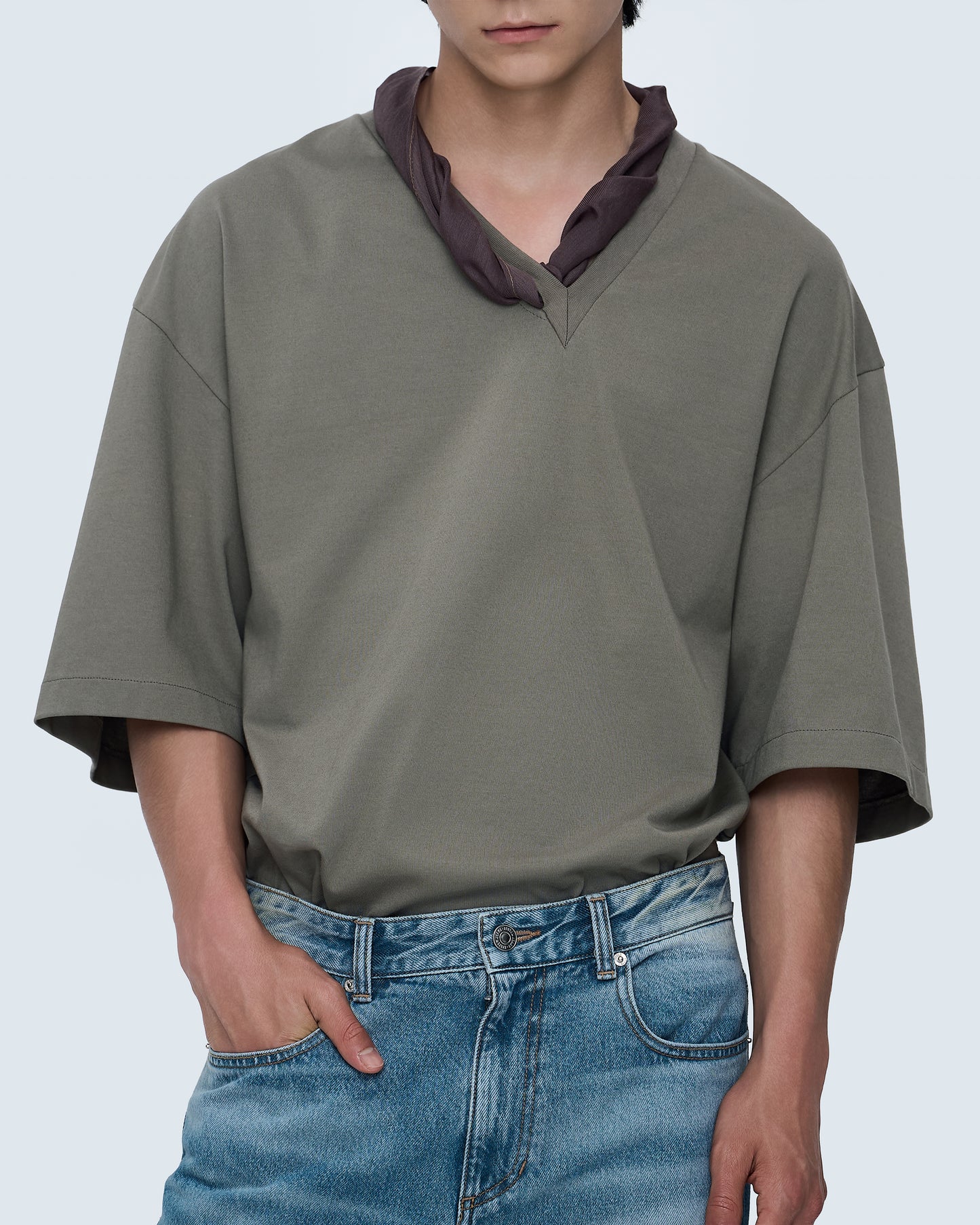 V-Neck T-Shirt With Detachable Scarf