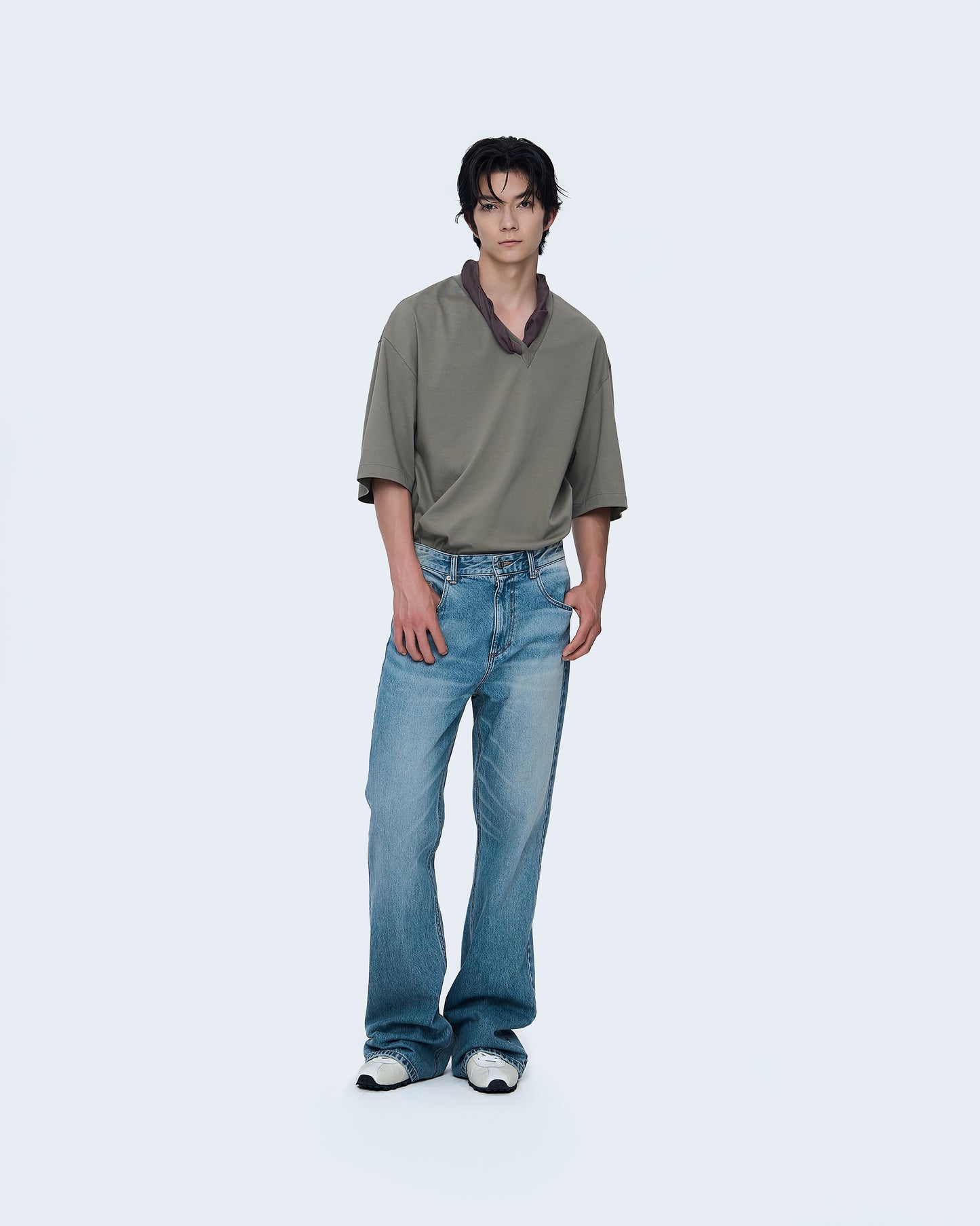 V-Neck T-Shirt With Detachable Scarf
