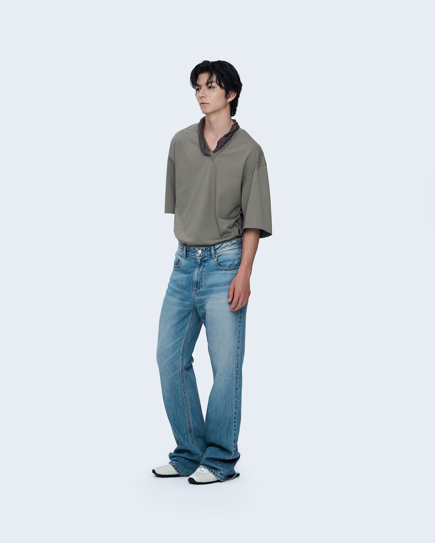 V-Neck T-Shirt With Detachable Scarf