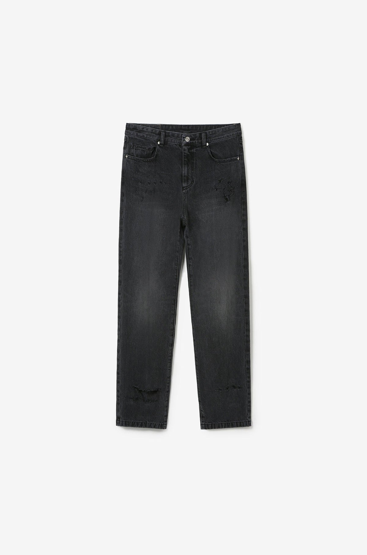 DISTRESSED STRAIGHT DENIM PANTS