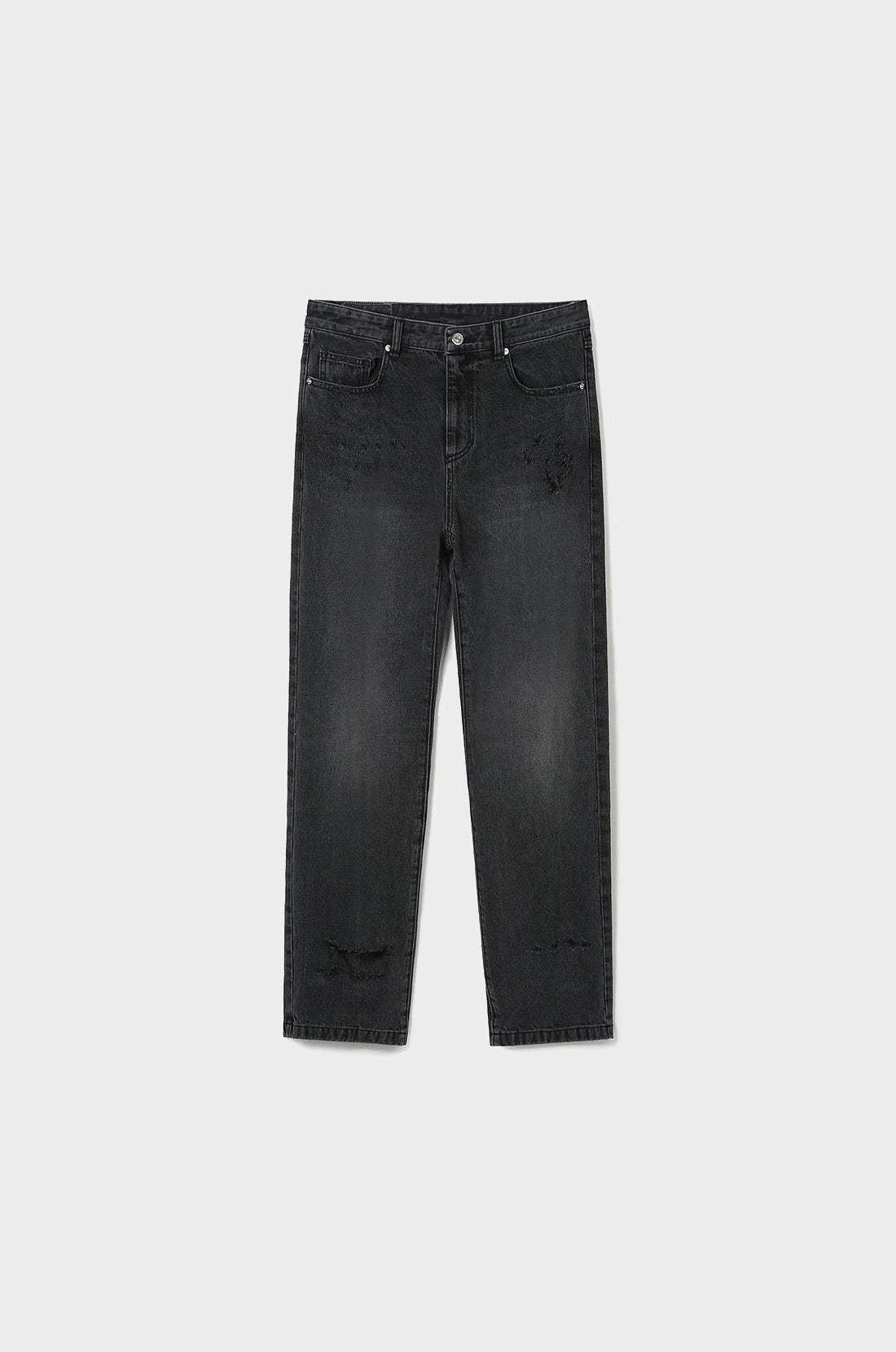 DISTRESSED STRAIGHT DENIM PANTS