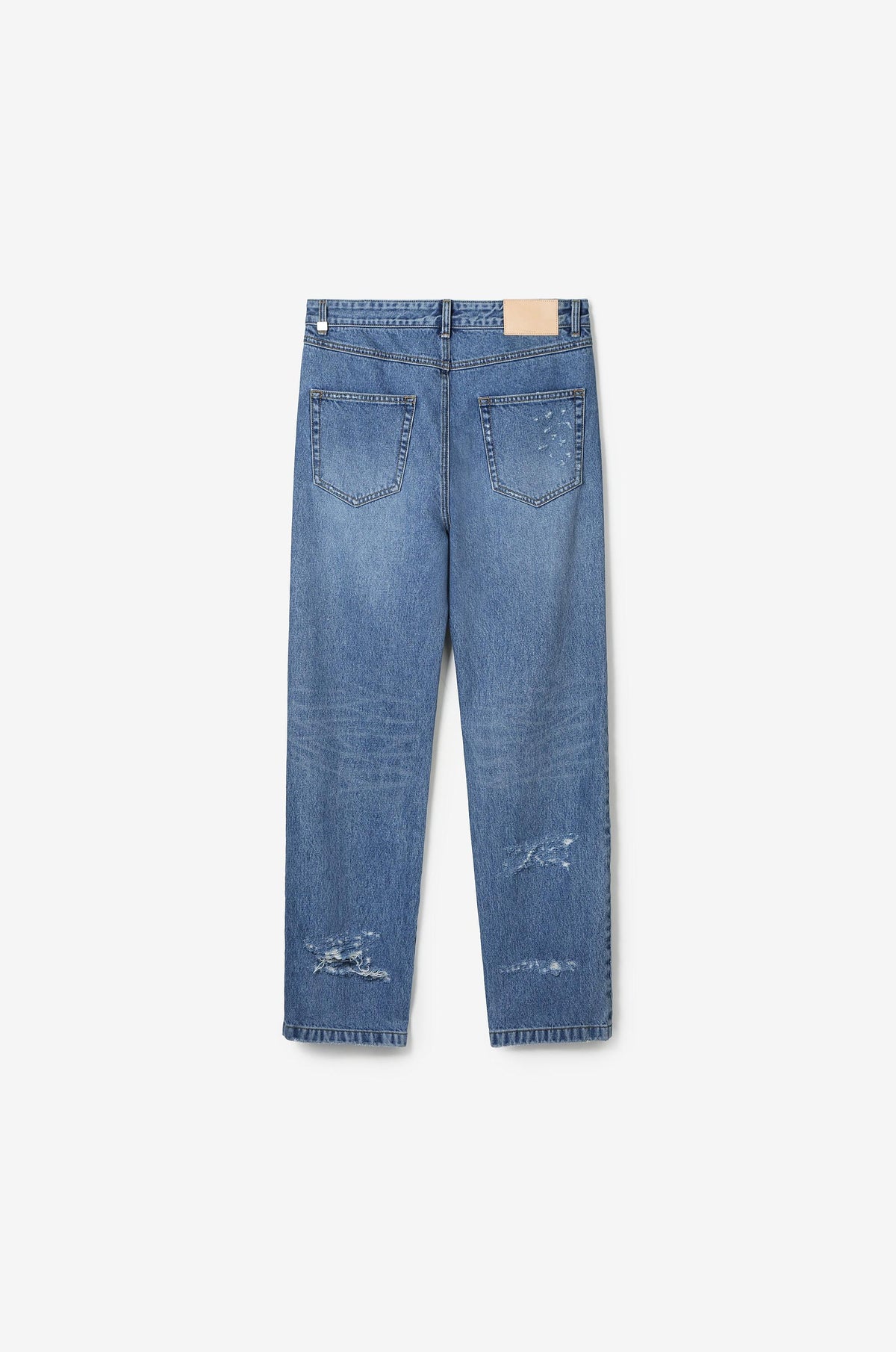 DISTRESSED STRAIGHT DENIM PANTS