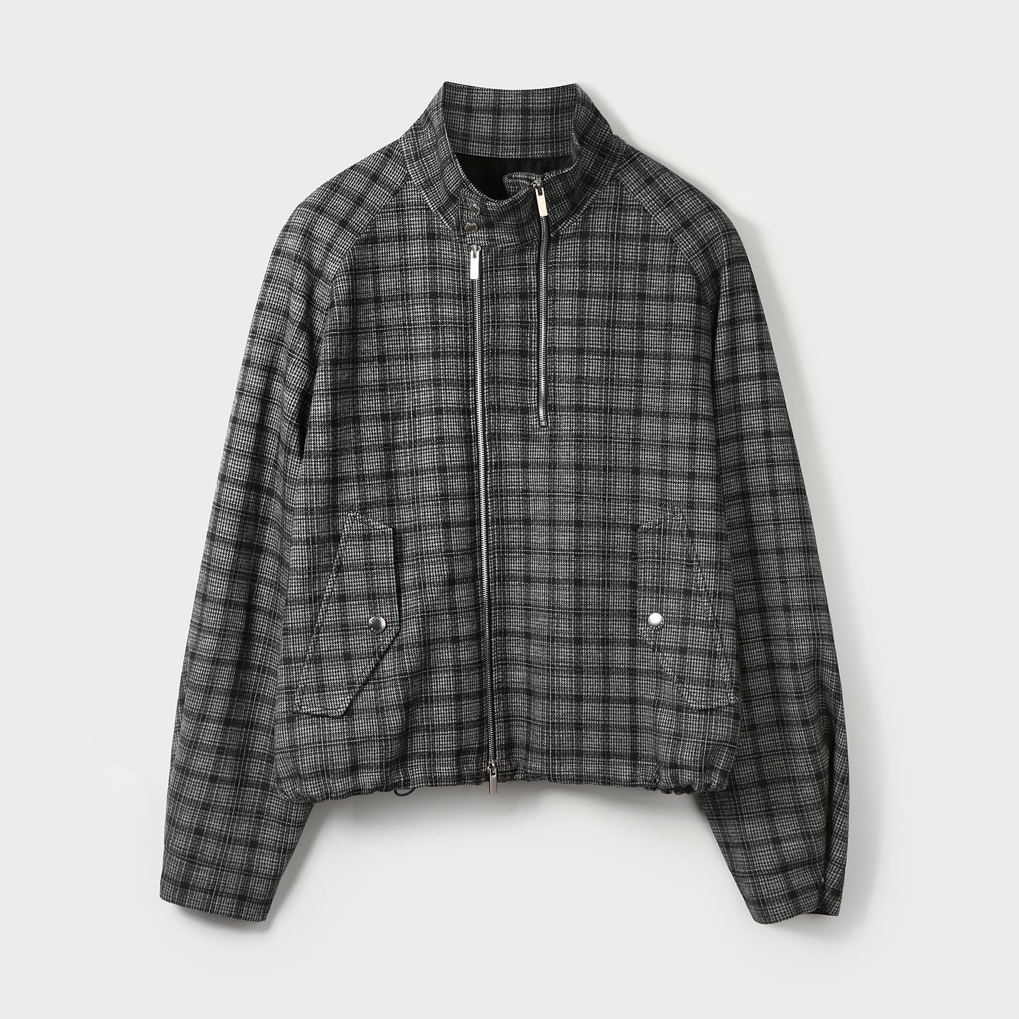 CHECKED DOUBLE-ZIP BOMBER JACKET