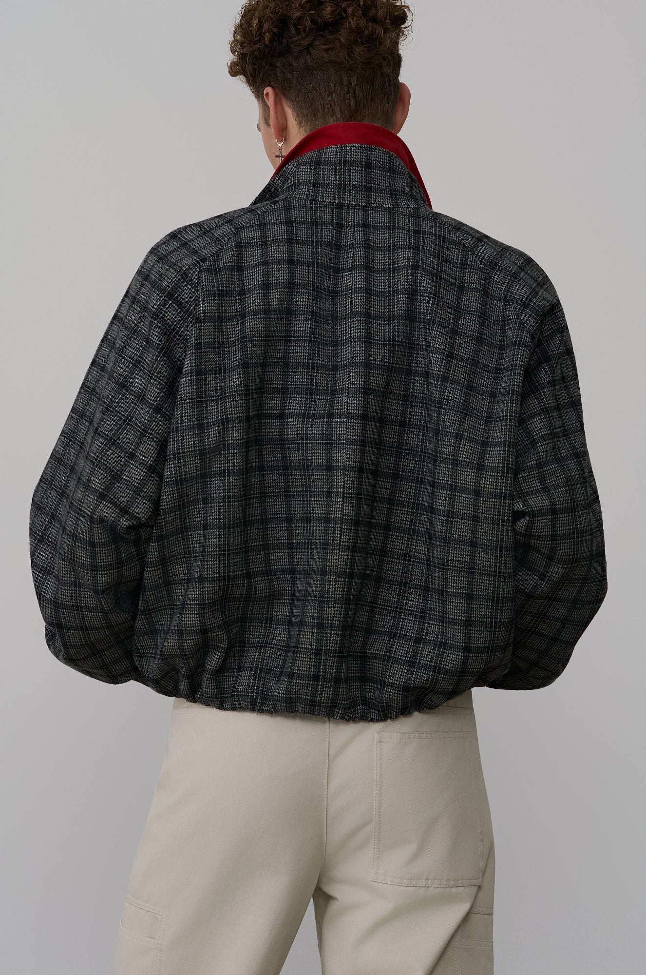 CHECKED DOUBLE-ZIP BOMBER JACKET