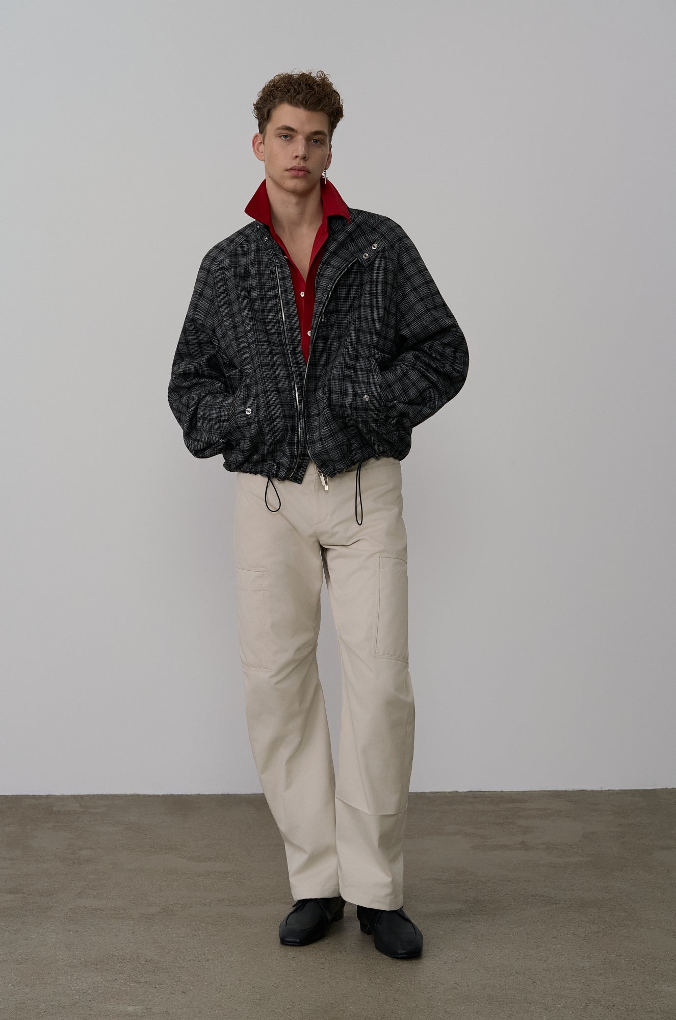 CHECKED DOUBLE-ZIP BOMBER JACKET