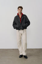 CHECKED DOUBLE-ZIP BOMBER JACKET