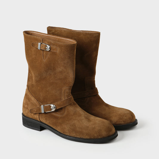 Washed Leather Mid-Calf Boots