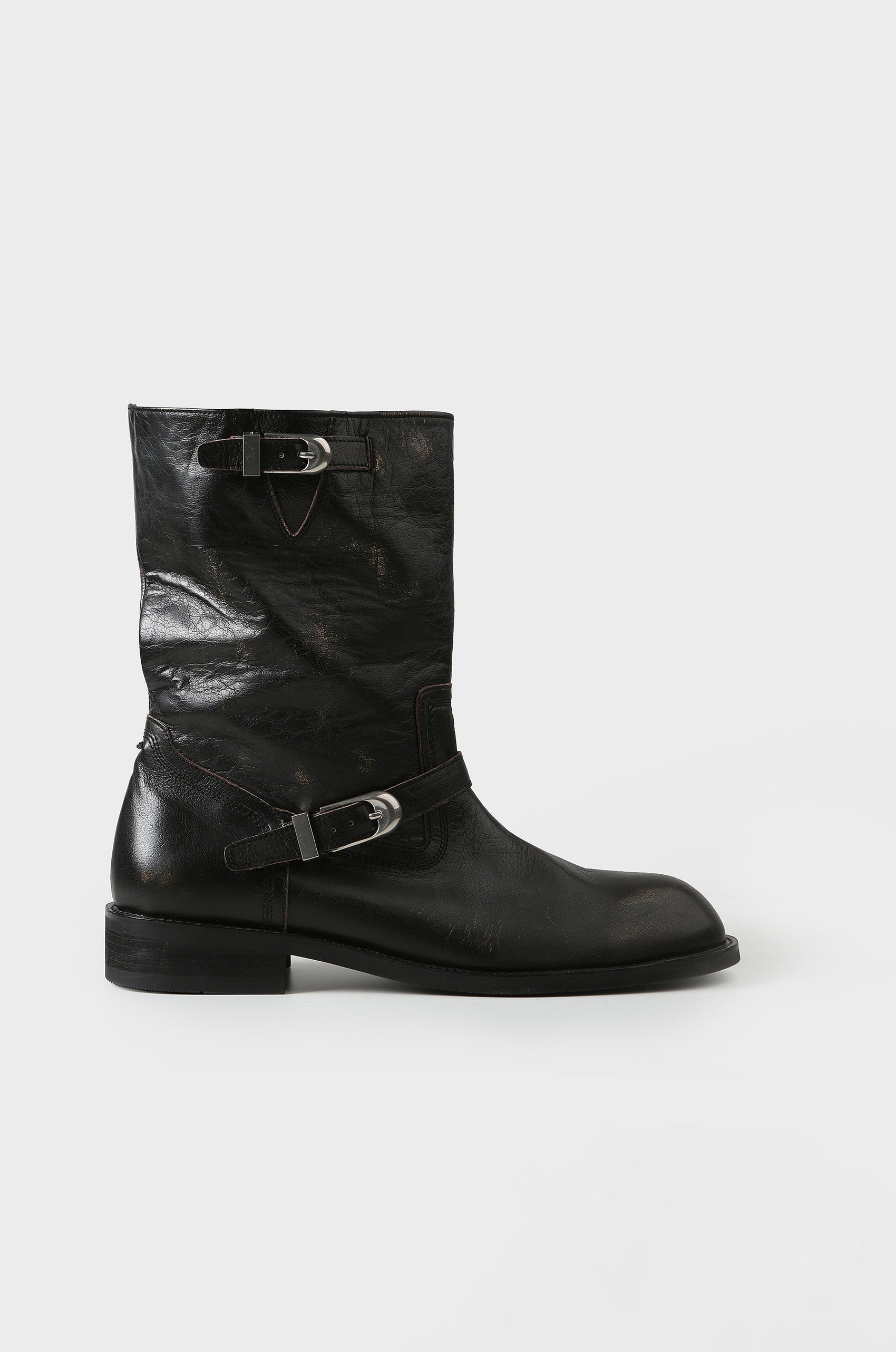 Washed Leather Mid-Calf Boots