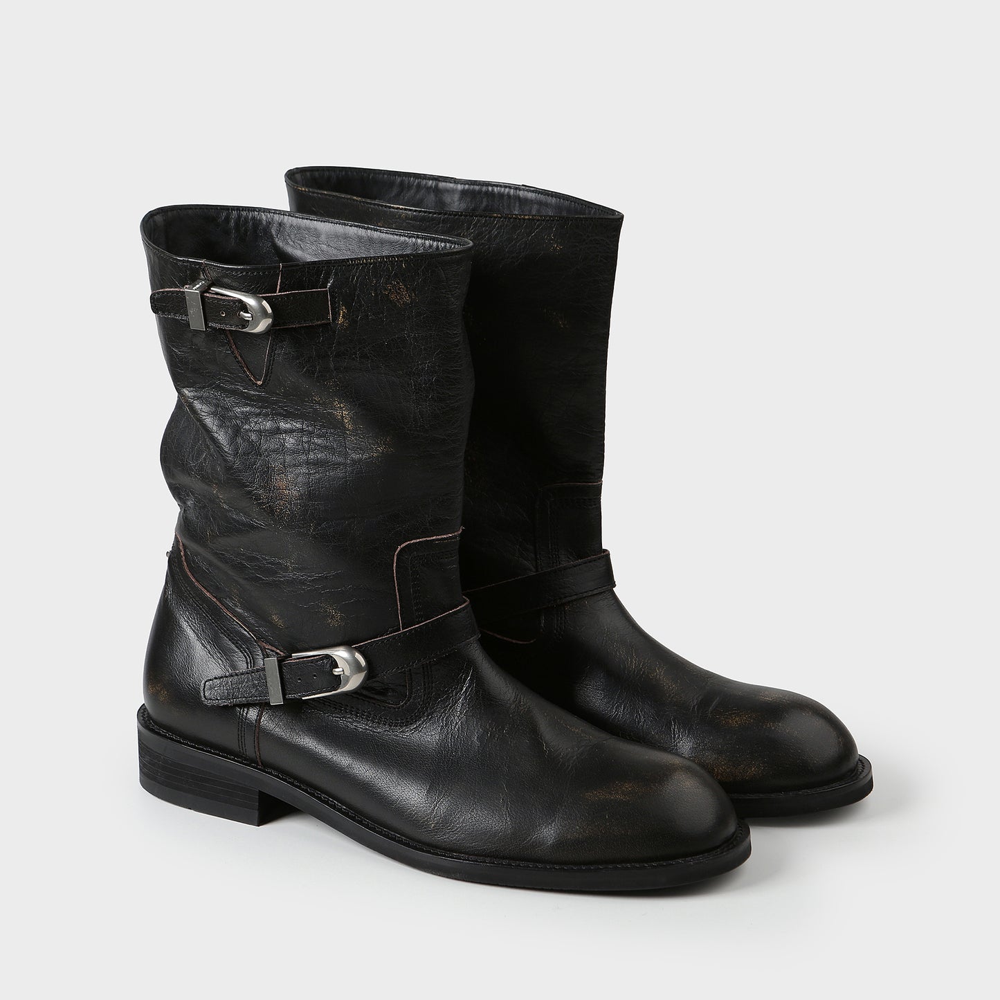 Washed Leather Mid-Calf Boots