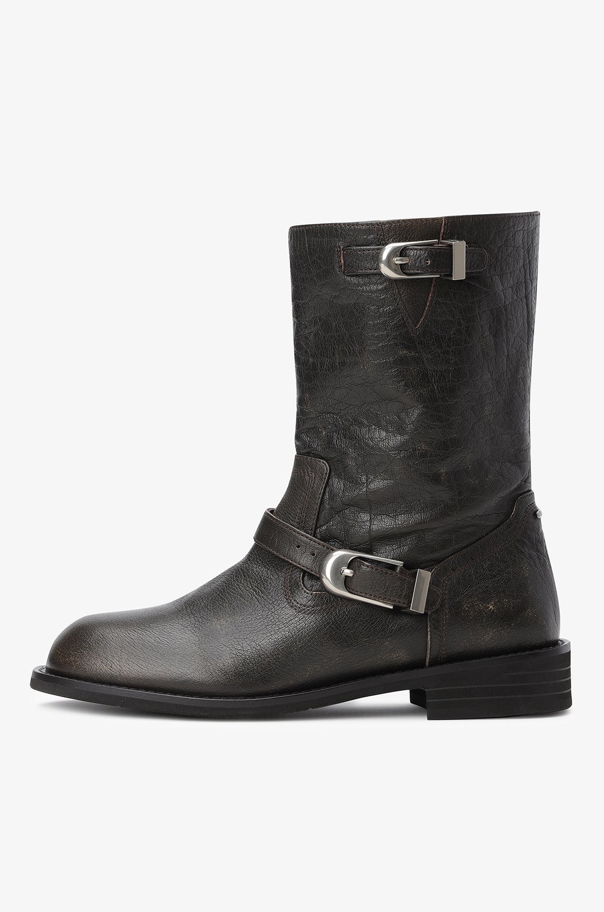 Washed Leather Mid-Calf Boots