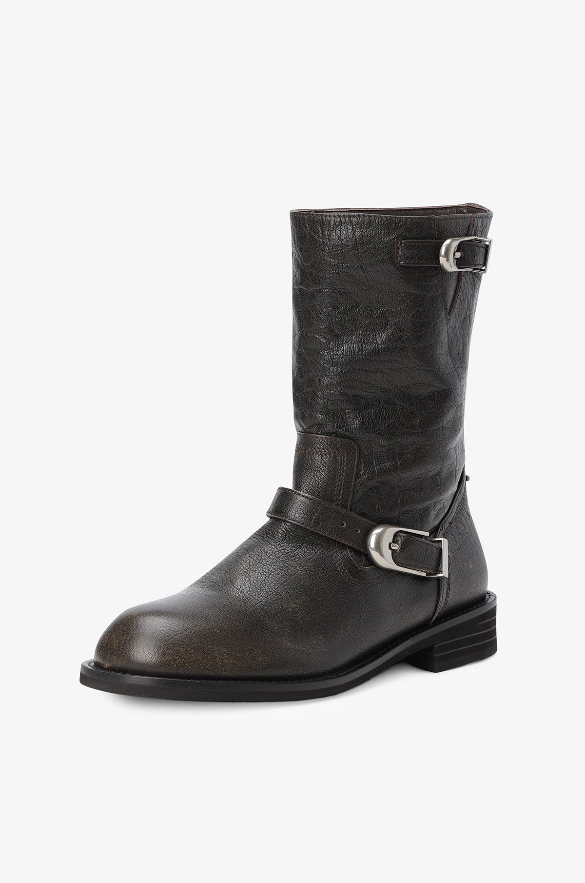 Washed Leather Mid-Calf Boots