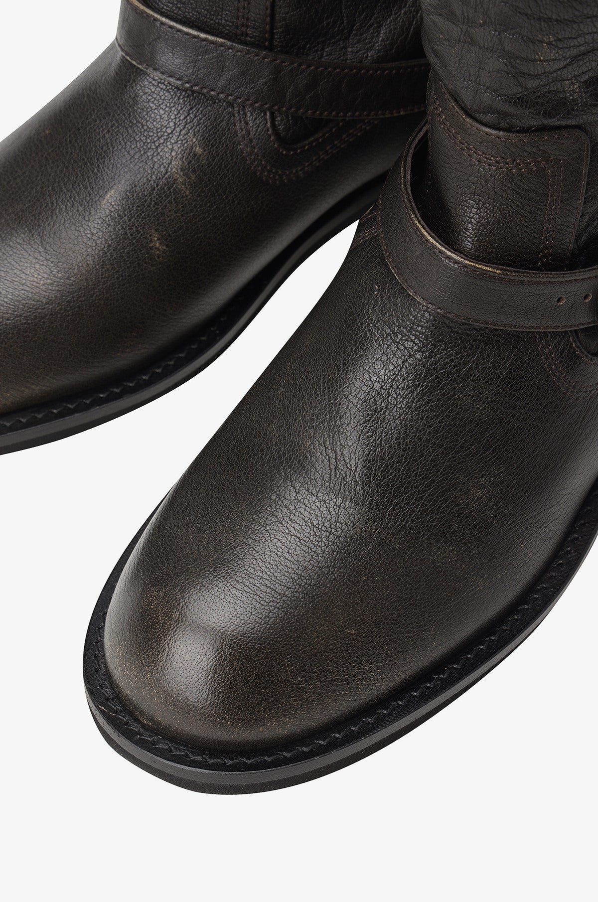 Washed Leather Mid-Calf Boots