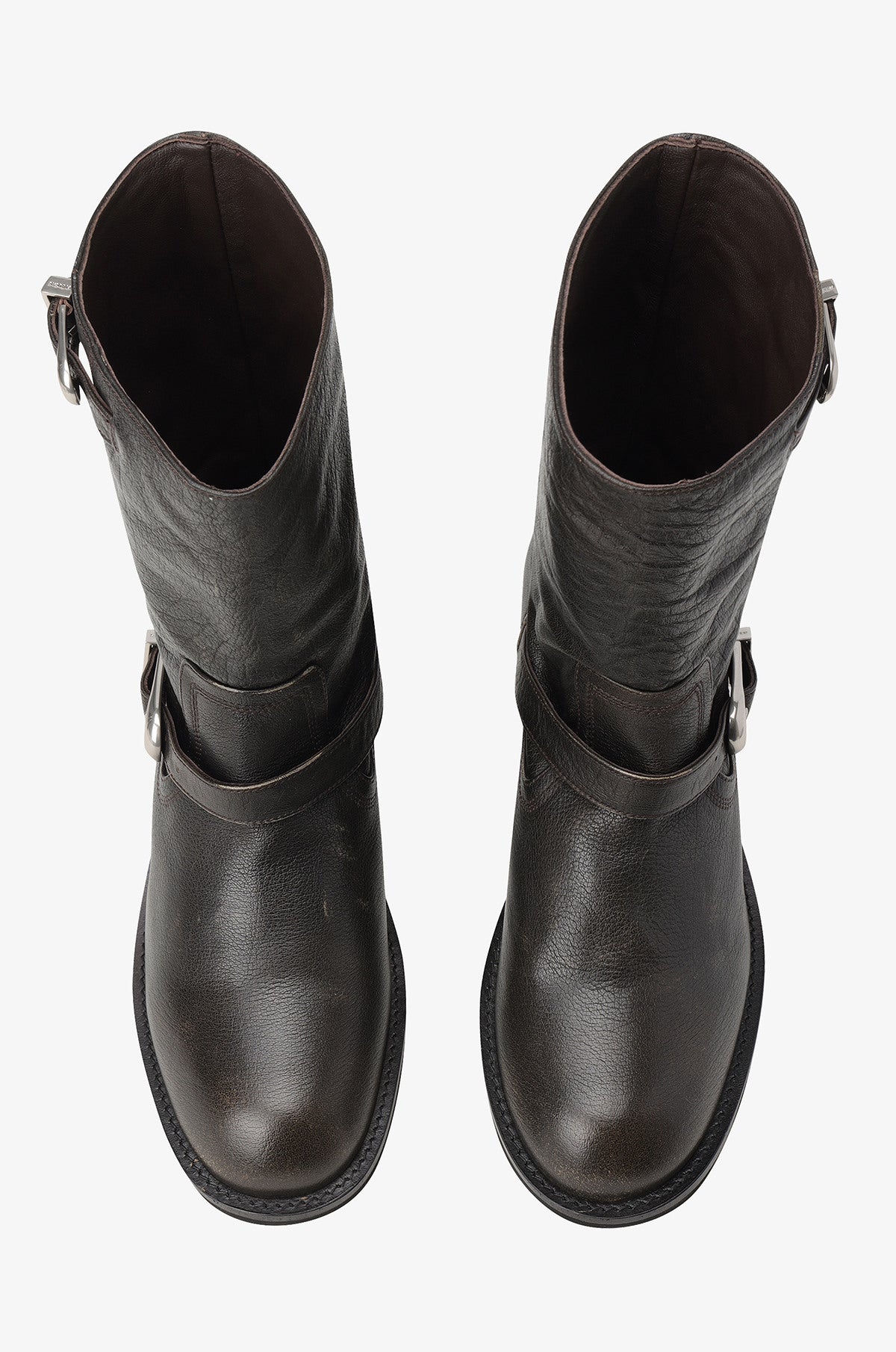 Washed Leather Mid-Calf Boots