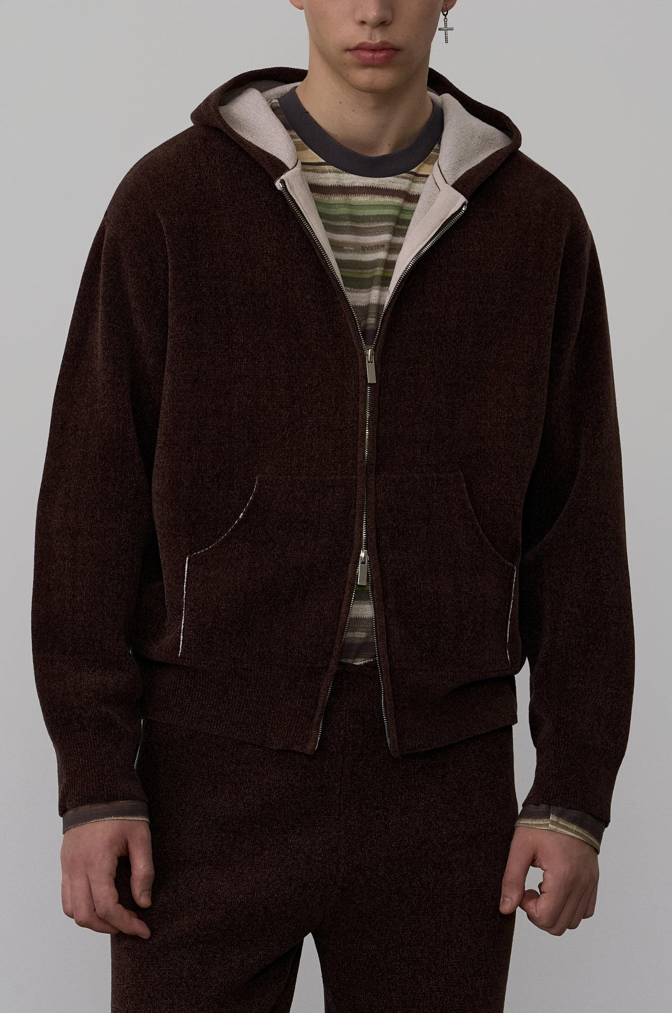 VELVET ZIP-UP KNIT CARDIGAN