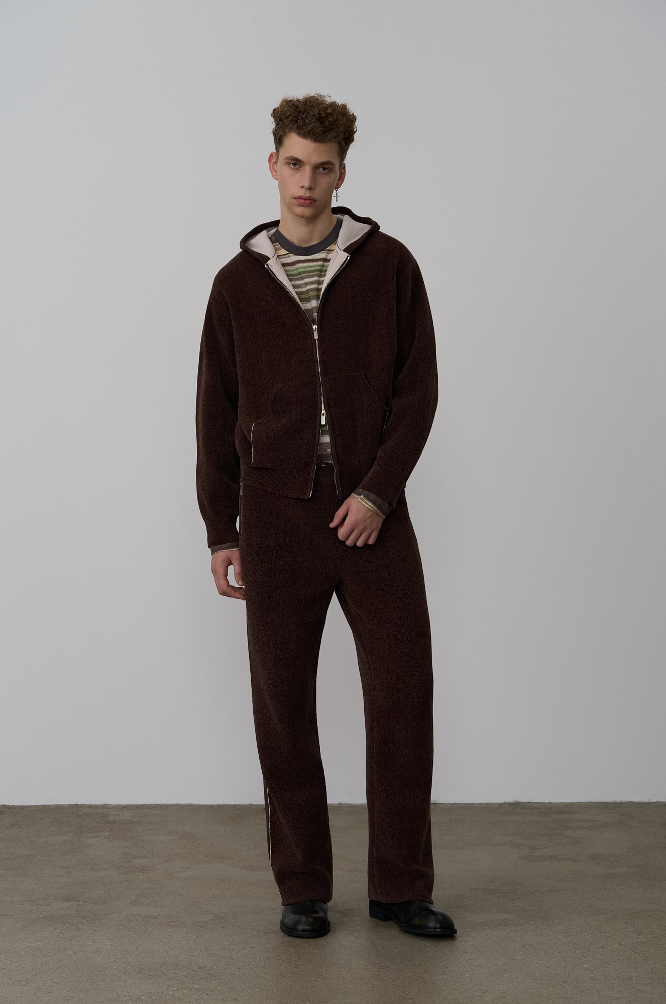 VELVET ZIP-UP KNIT CARDIGAN