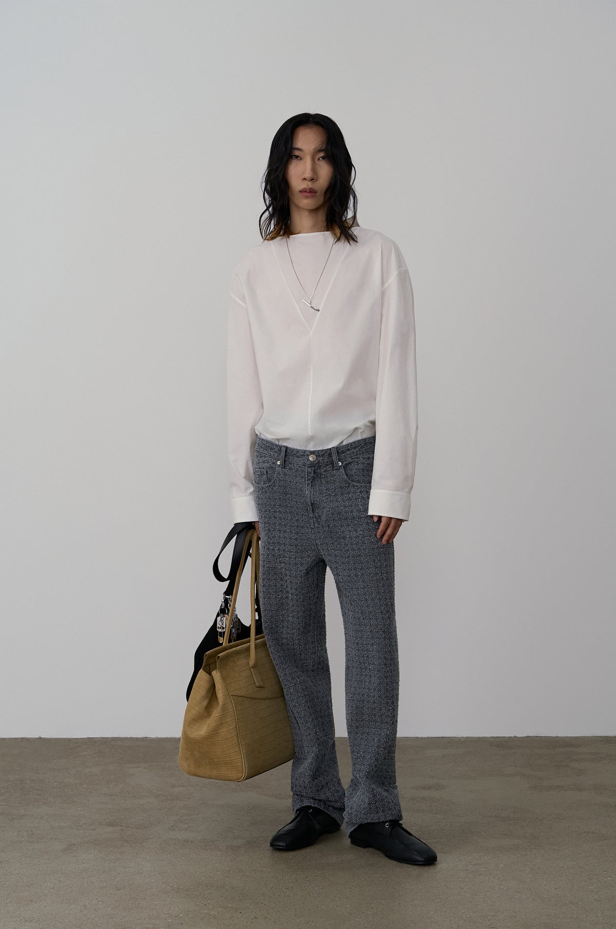 TEXTURED DENIM PANTS