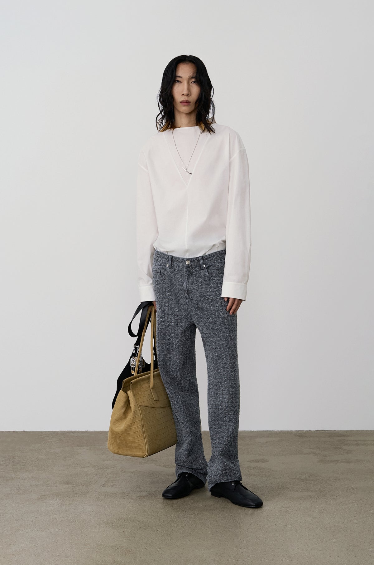 TEXTURED DENIM PANTS