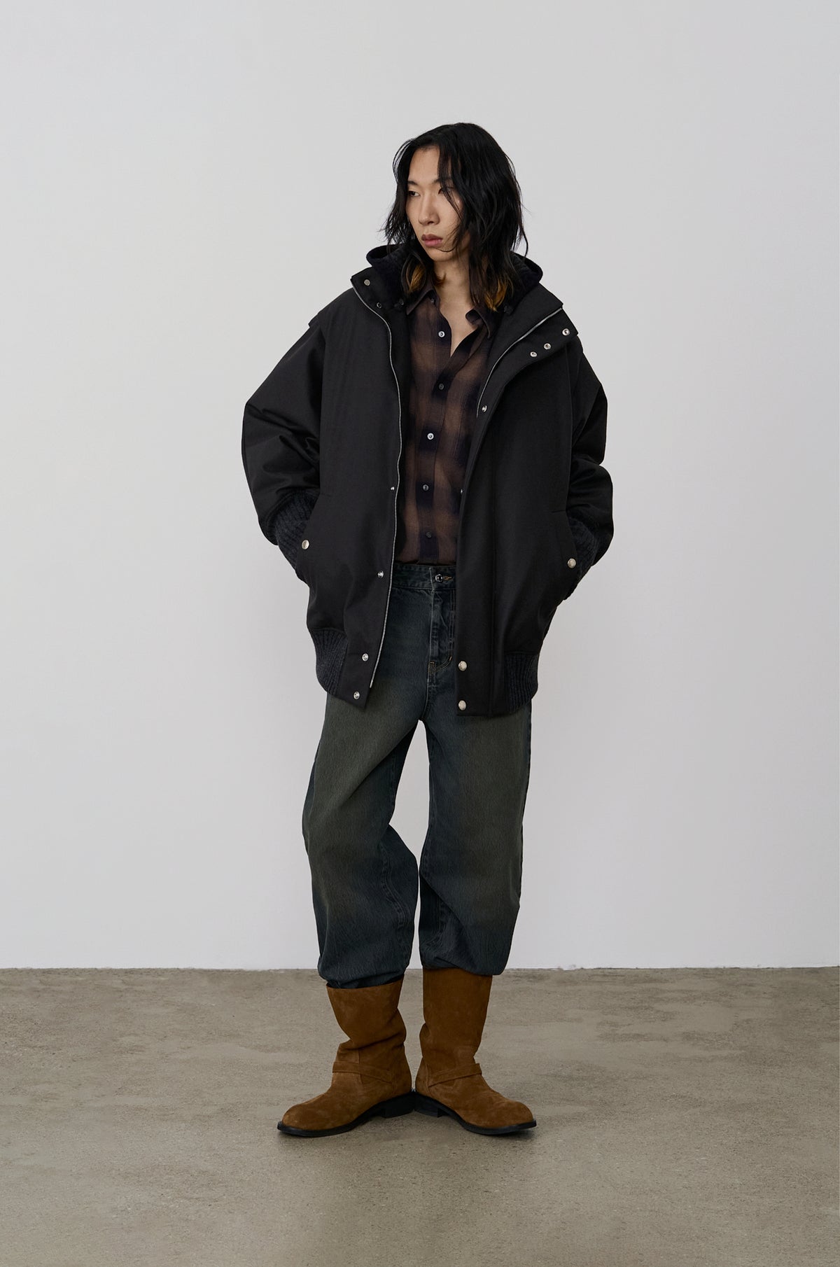 KNIT-HOOD DOWN JACKET