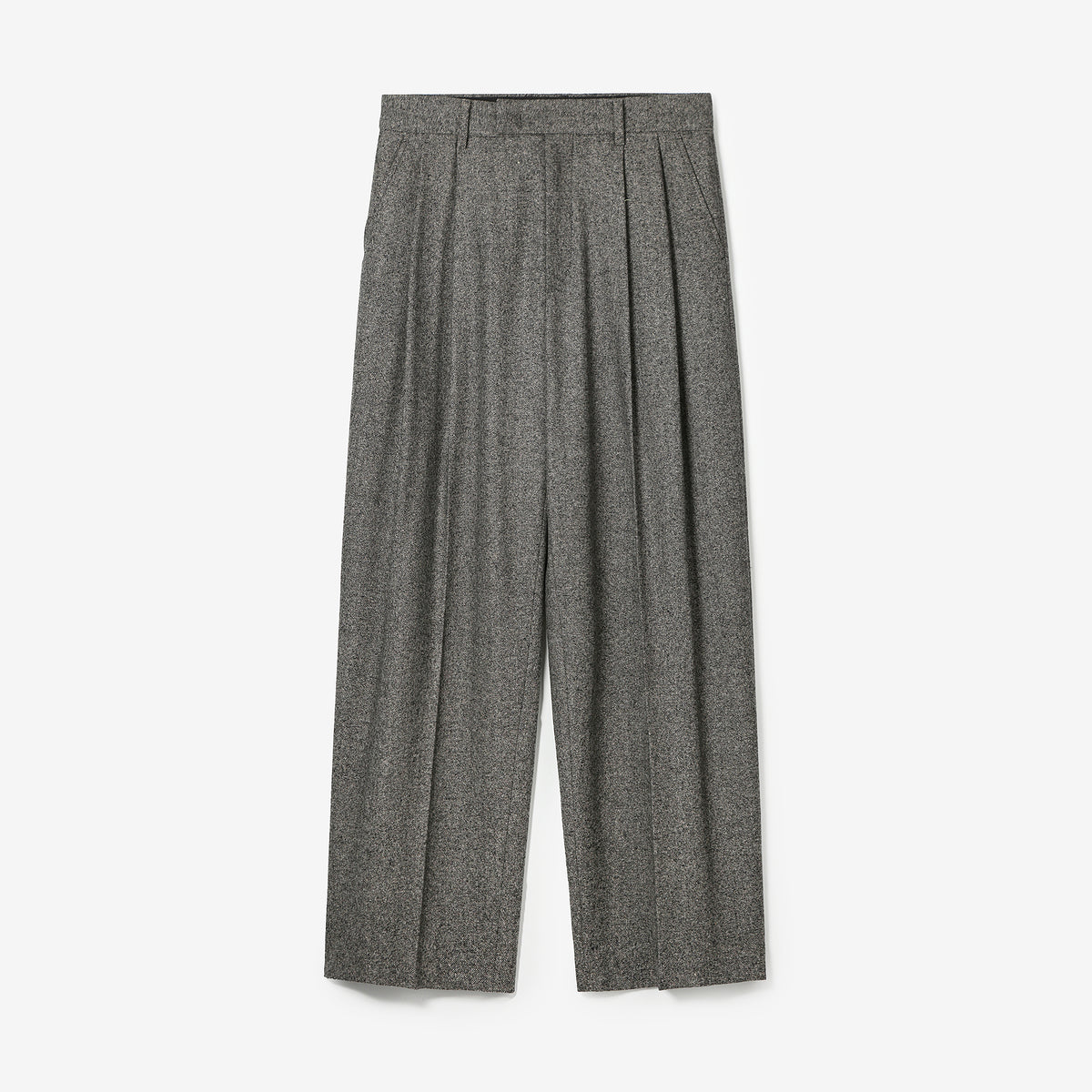 TEXTURED WOOL DOUBLE TUCKED WIDE PANTS