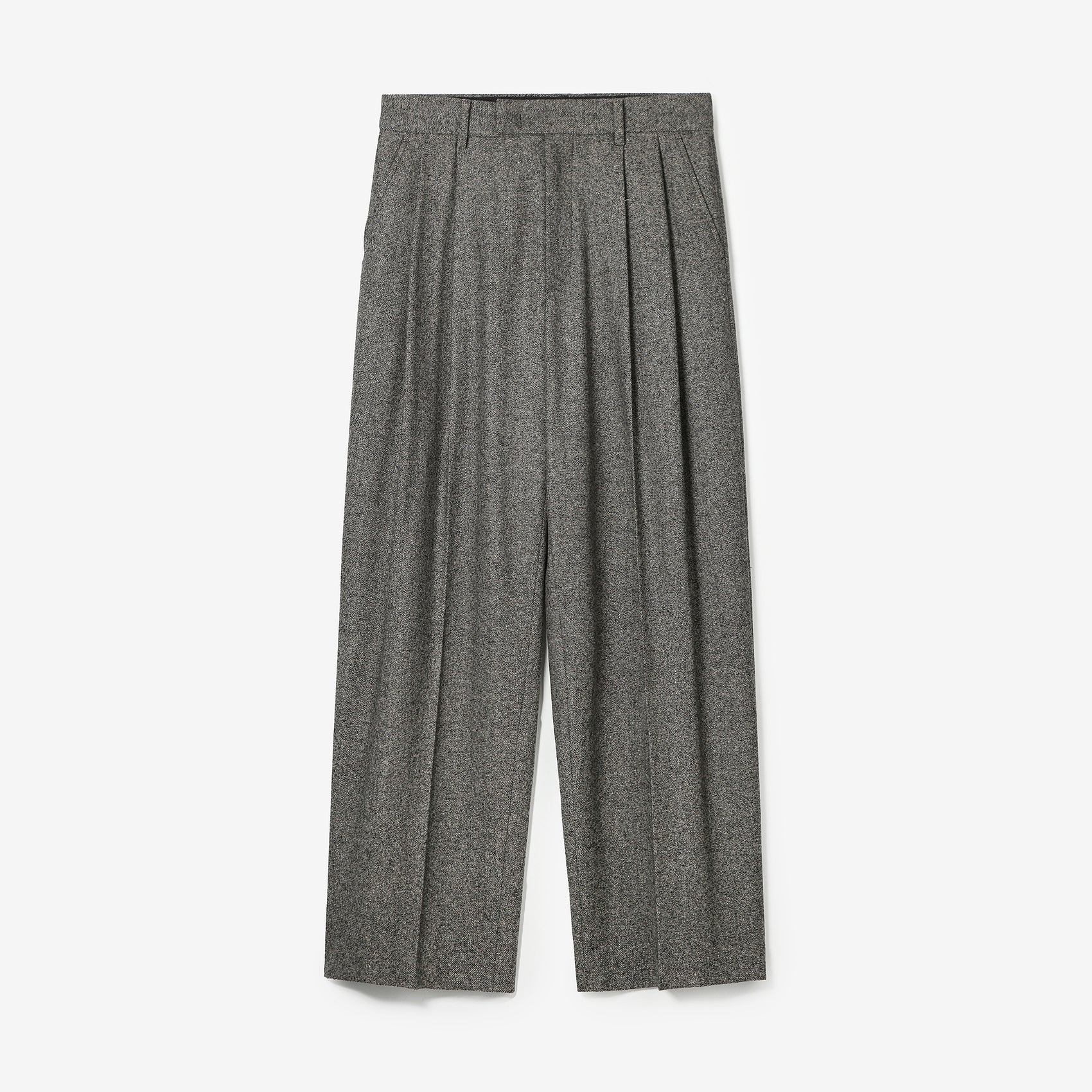 TEXTURED WOOL DOUBLE TUCKED WIDE PANTS