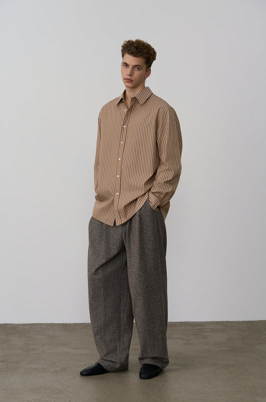 TEXTURED WOOL DOUBLE TUCKED WIDE PANTS