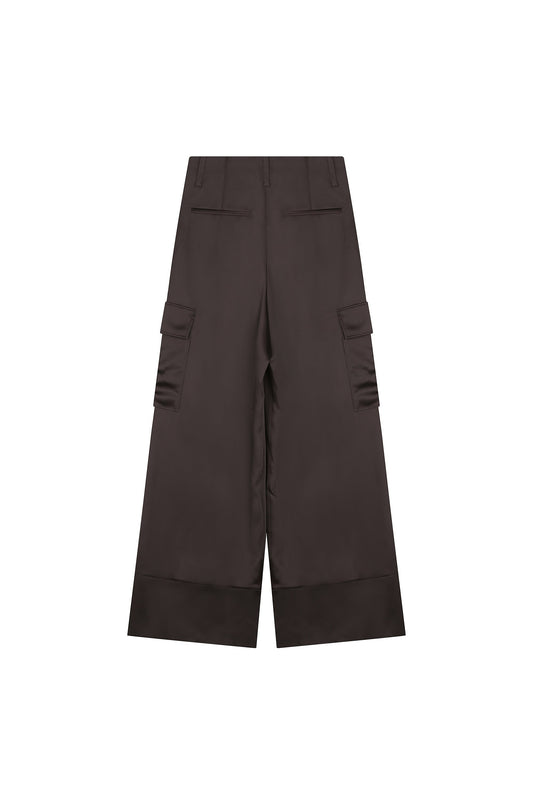 Cargo Pocket Satin Wide Trousers