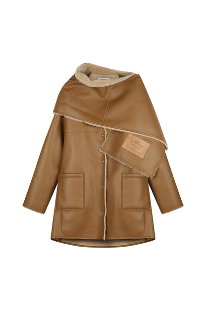 Women Classic Shearling Coat With Muffler