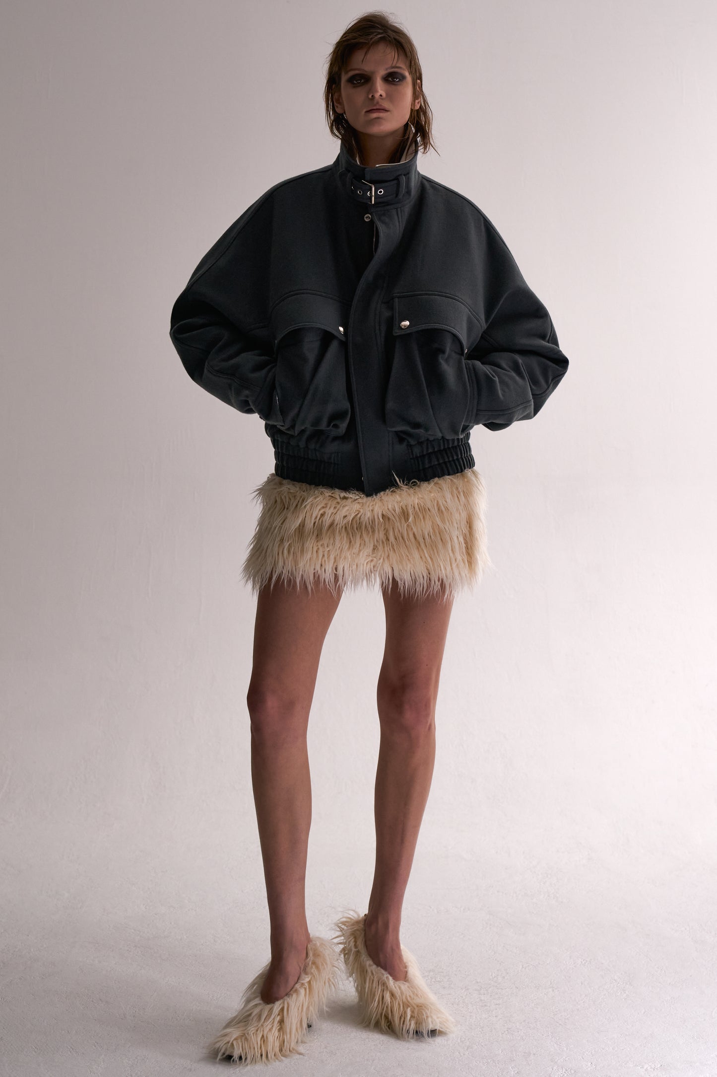 Fur Embroidered Mini Skirt