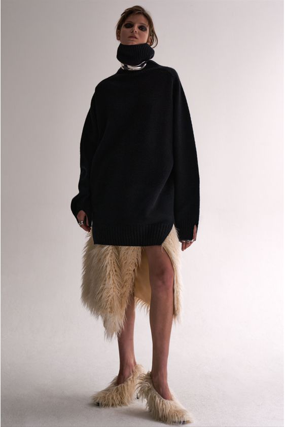 Fur Embroidered Asymmetric Mini Skirt