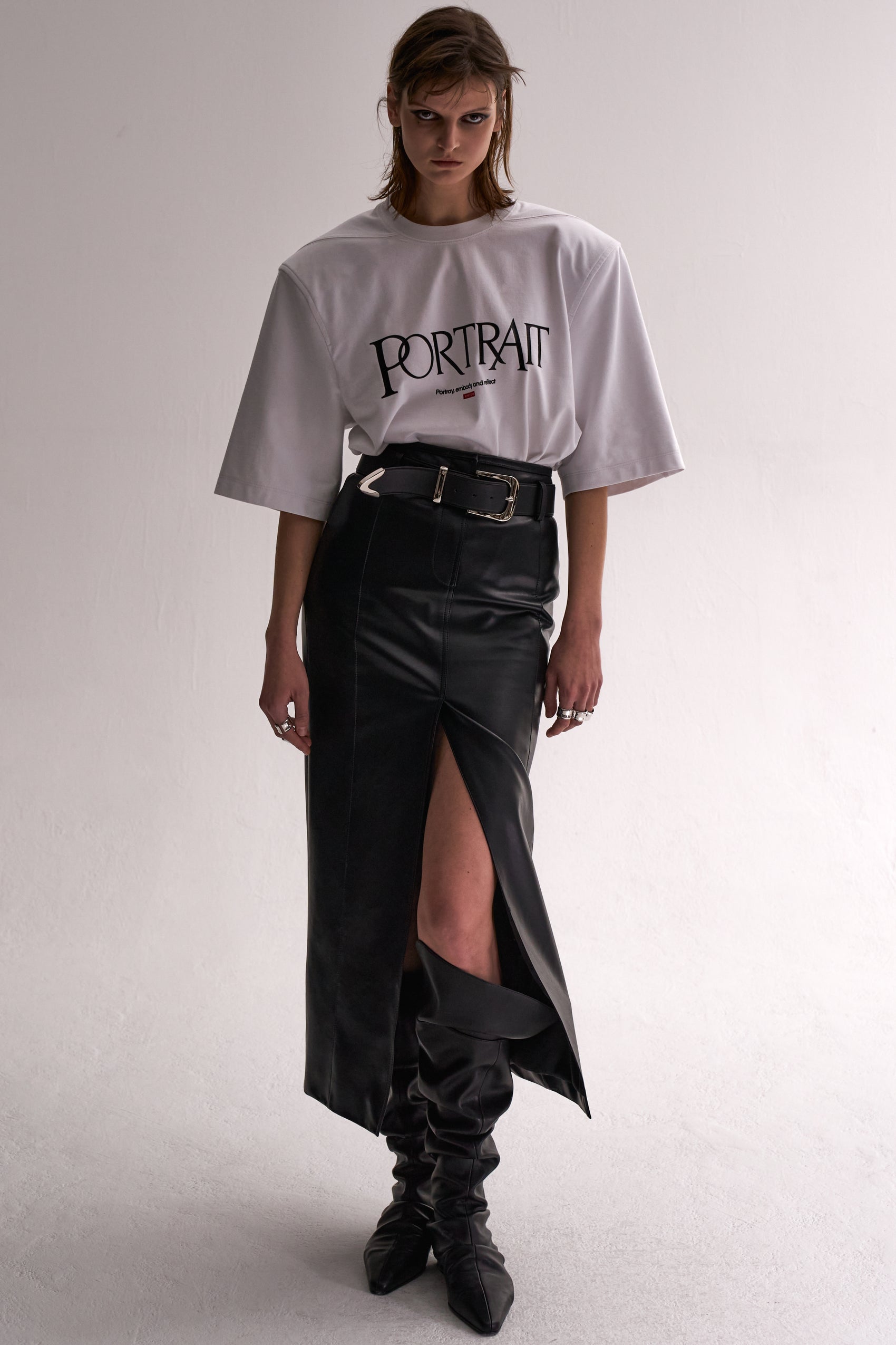 Straight Fit Long Leather Skirt With Belt