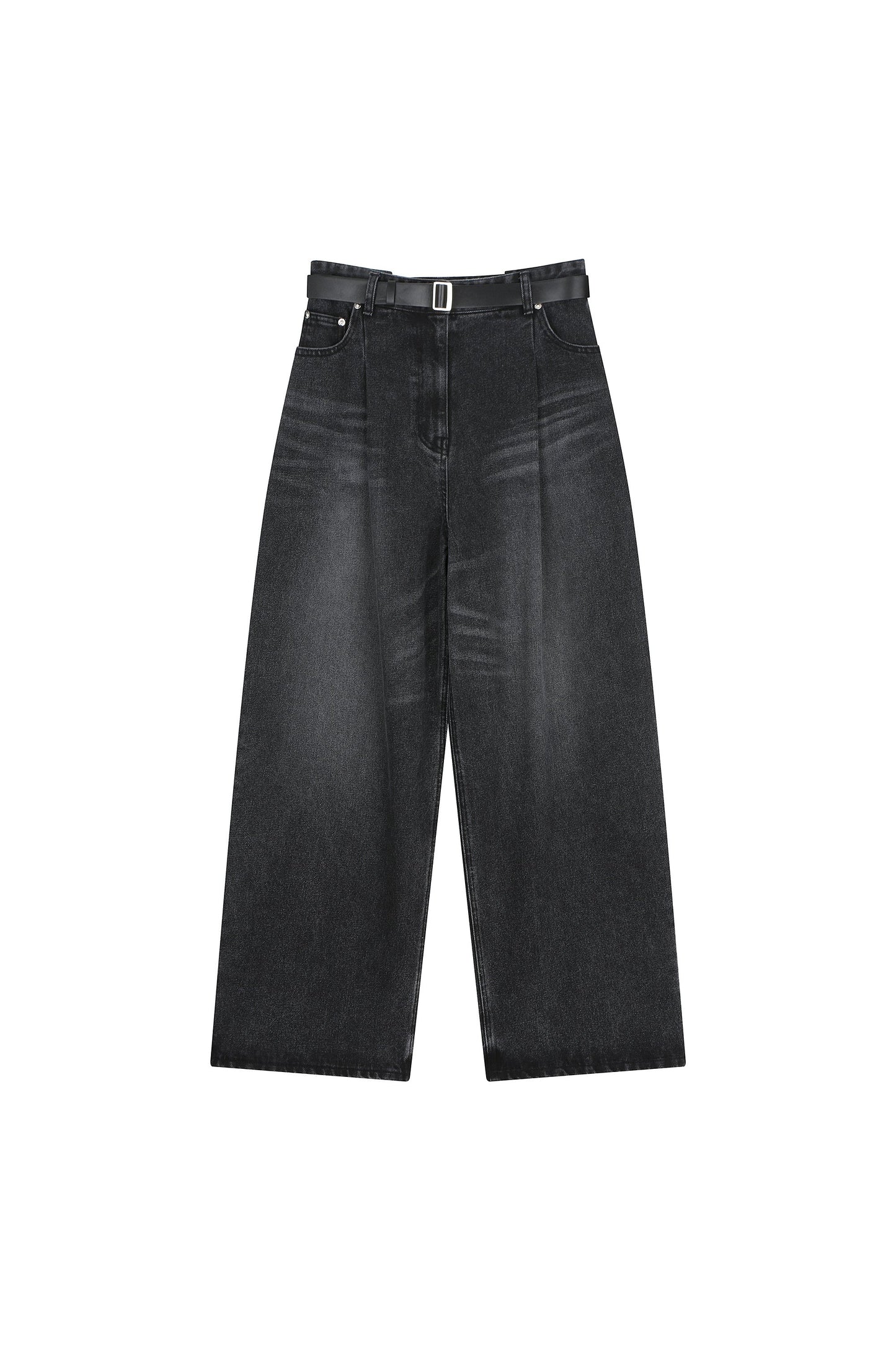 Belted One Tuck Tapered Denim Pants