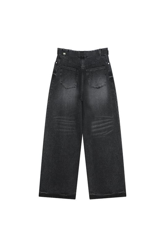 Belted One Tuck Tapered Denim Pants