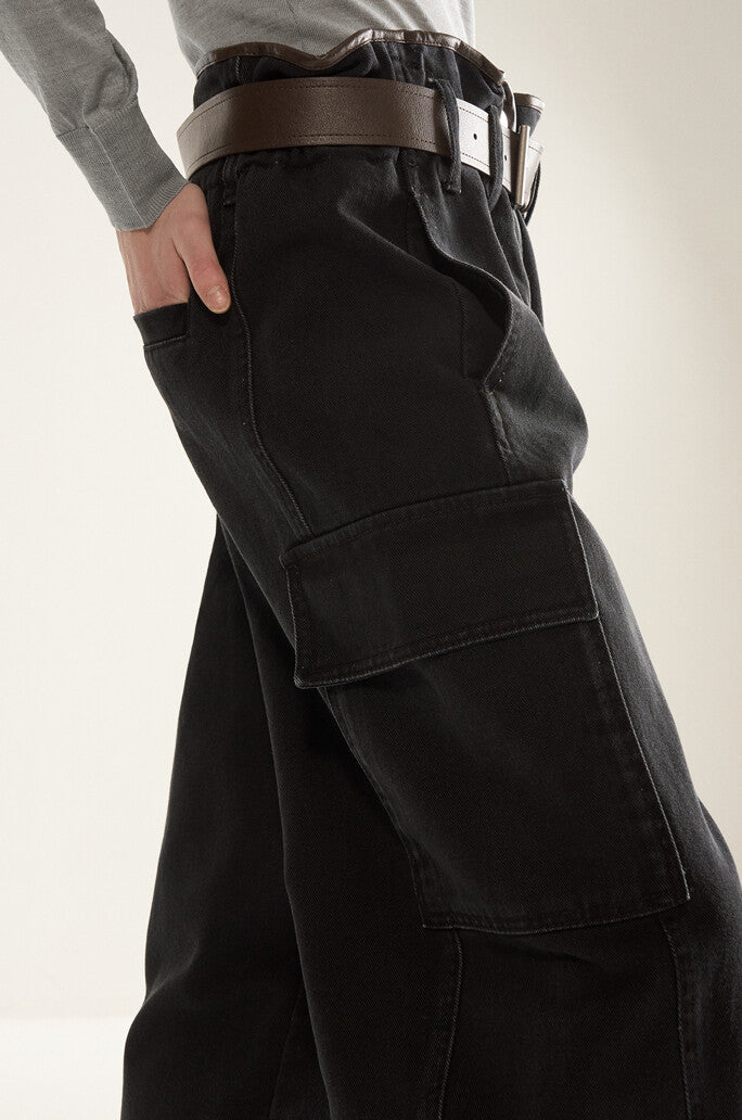 Patched Pocket Cargo Denim Pants