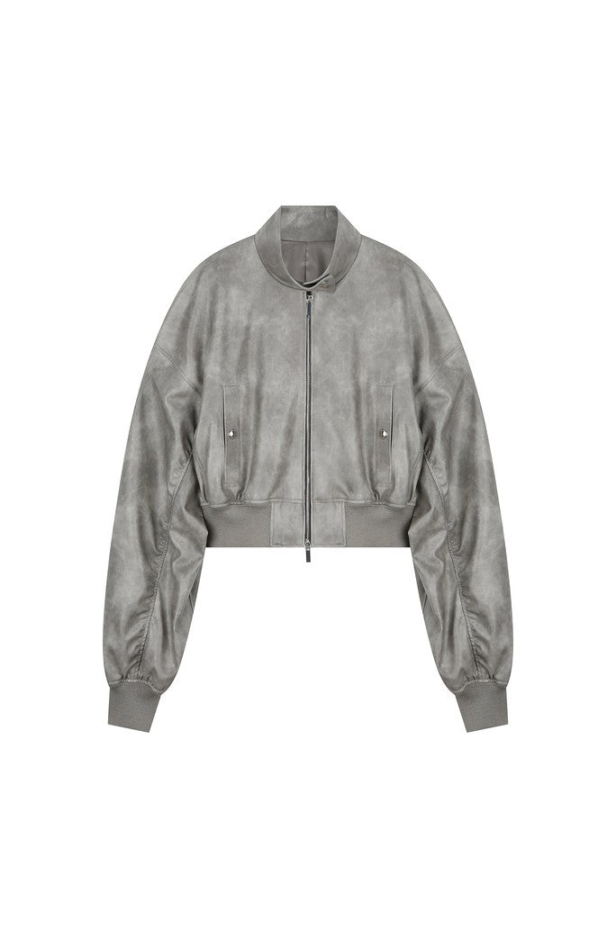 Cropped Leather Bomber