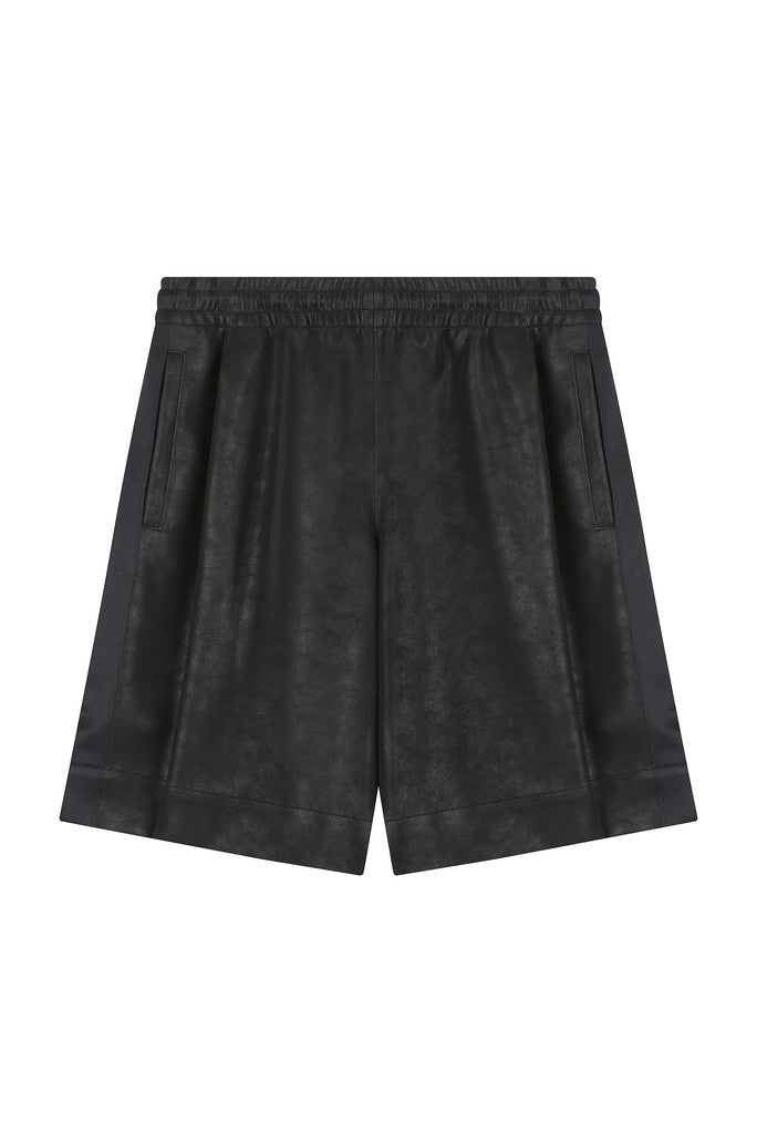 Drawstring Leather Bermuda Pants