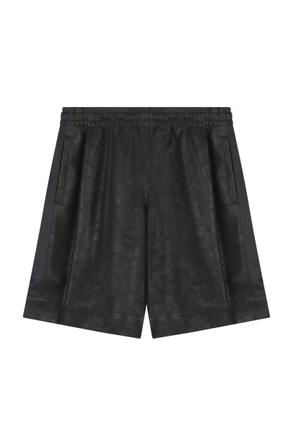 Drawstring Leather Bermuda Pants