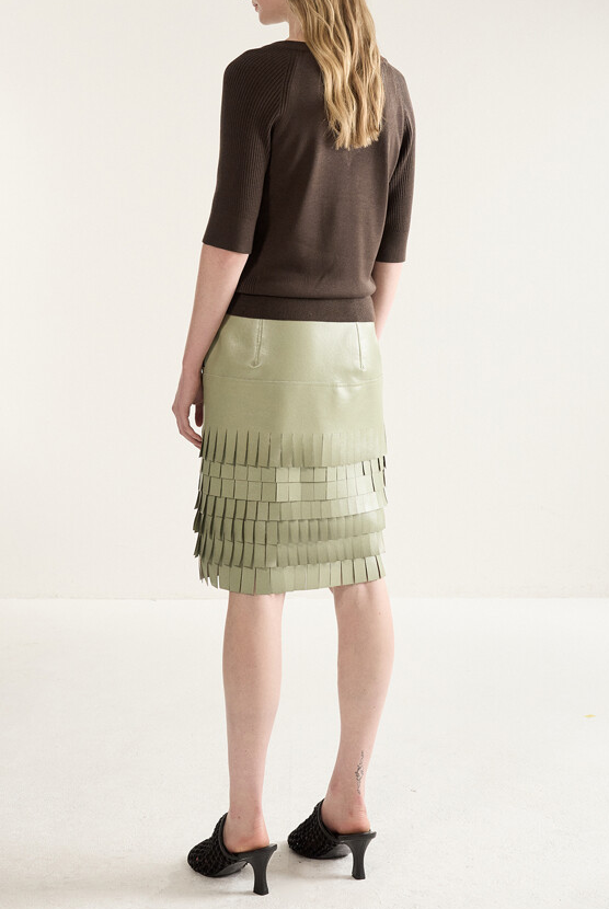 Textured Leather Midi Skirt