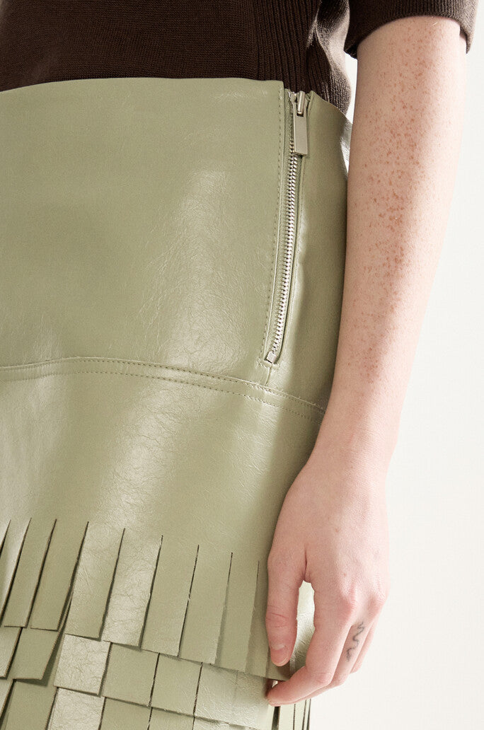 Textured Leather Midi Skirt