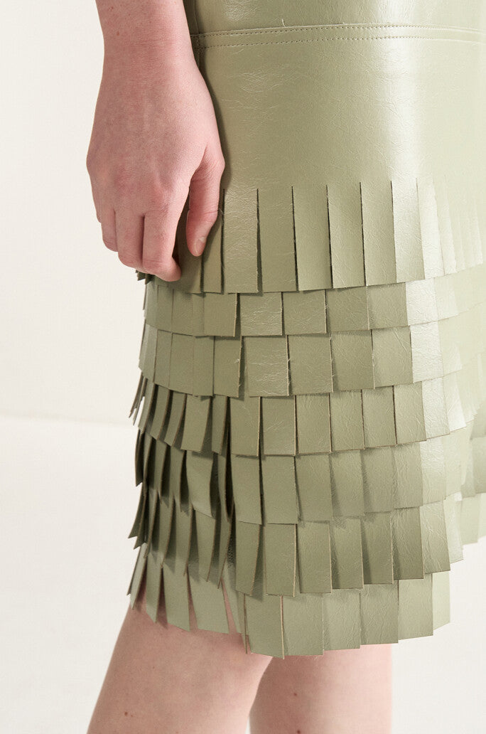 Textured Leather Midi Skirt