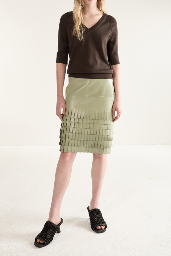 Textured Leather Midi Skirt