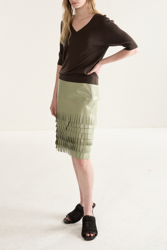 Textured Leather Midi Skirt