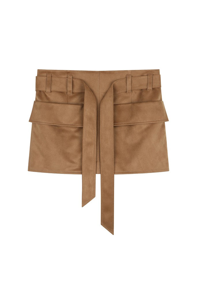 Patched Pocket Suede Cargo Mini Skirt