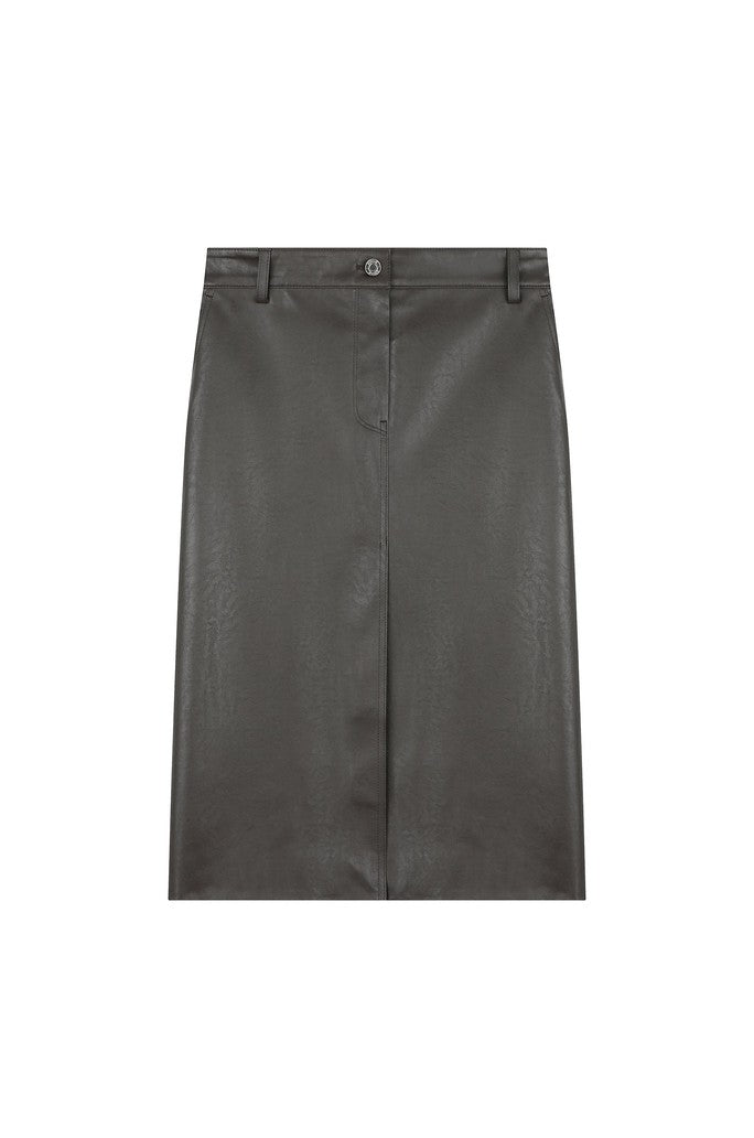 Front Slit Leather Skirt