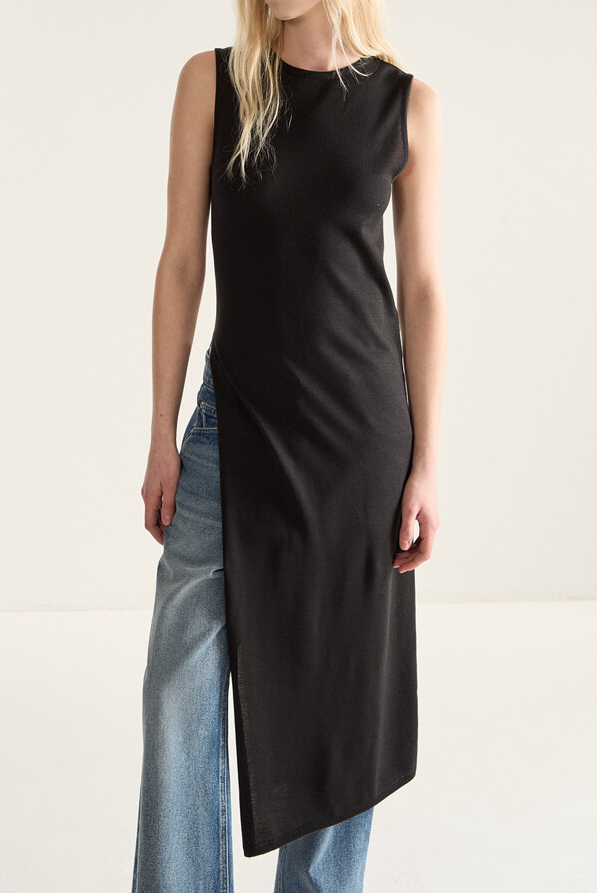 Deep Side Slit Sleeveless Knit Dress