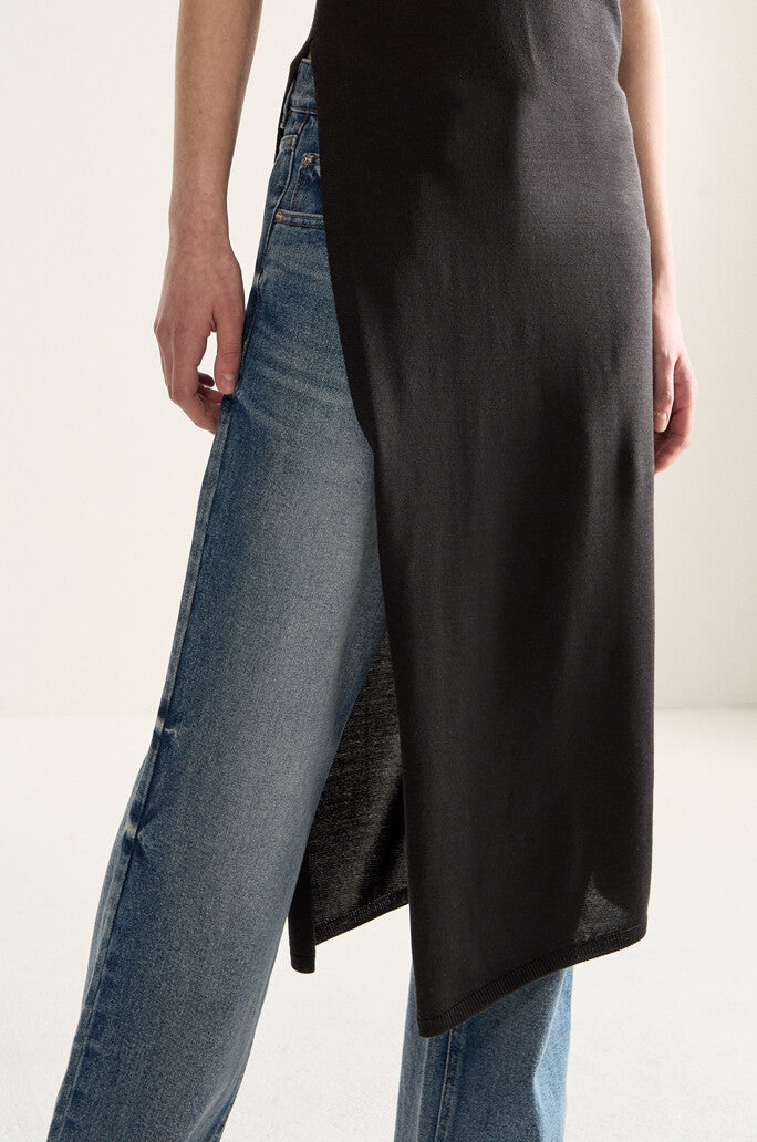 Deep Side Slit Sleeveless Knit Dress