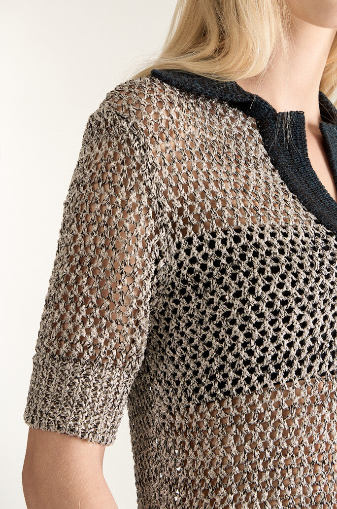 Metallic Contrast Knit Top