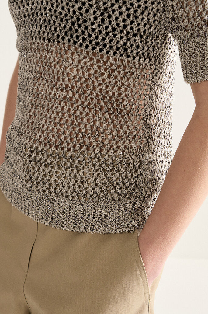 Metallic Contrast Knit Top