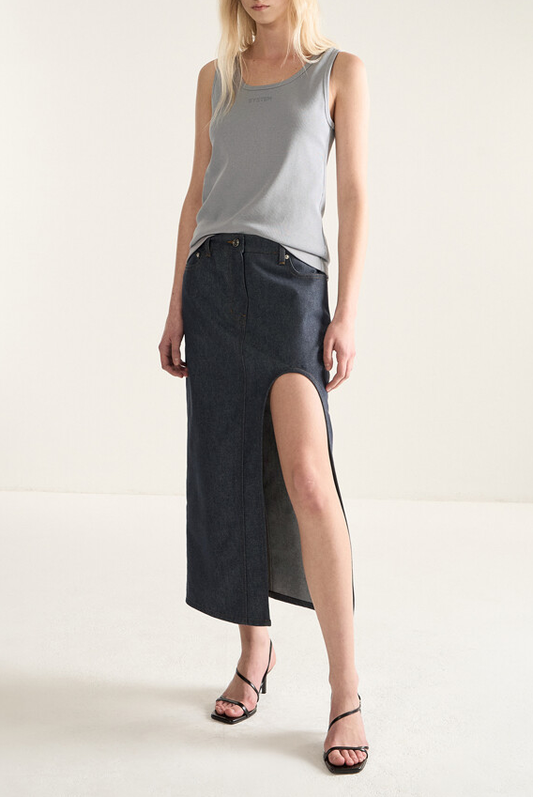 Scoop Cut Denim Skirt