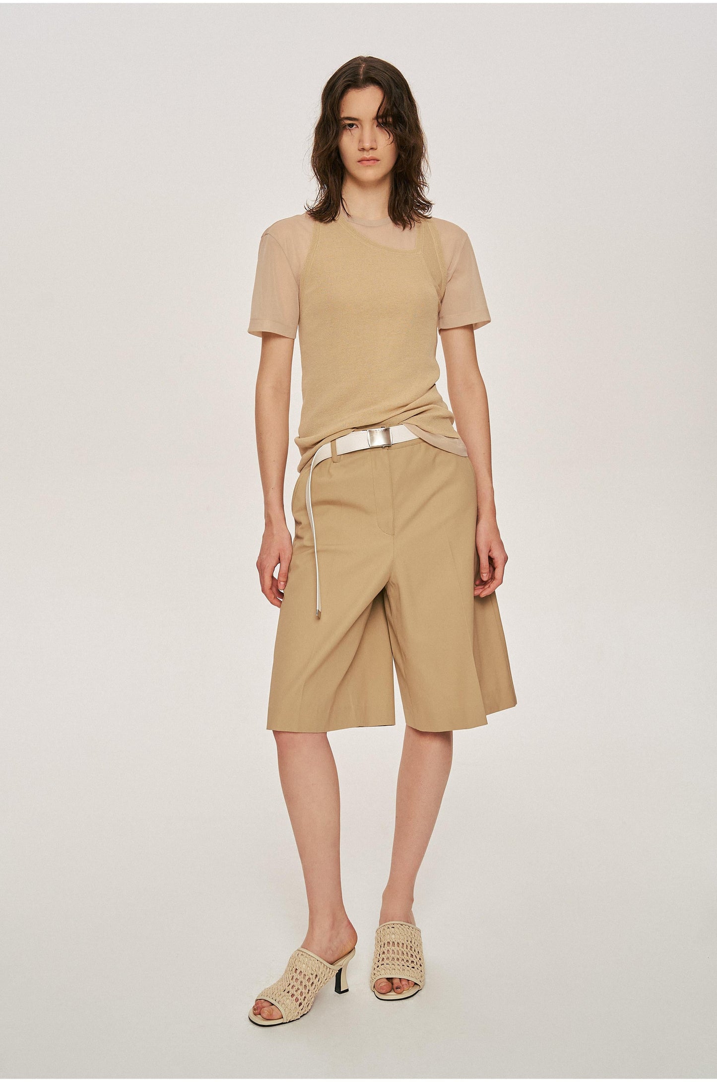 Cotton Bermuda Pants With Belt