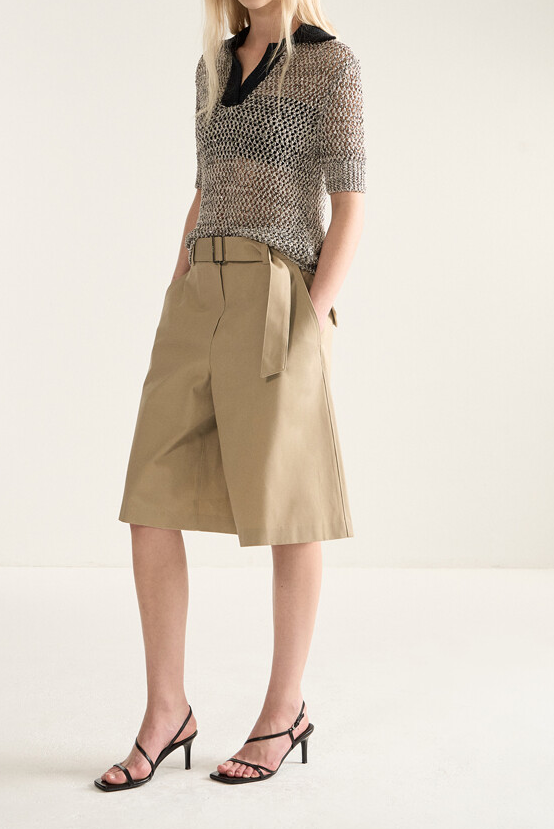 Cotton Bermuda Pants With Belt